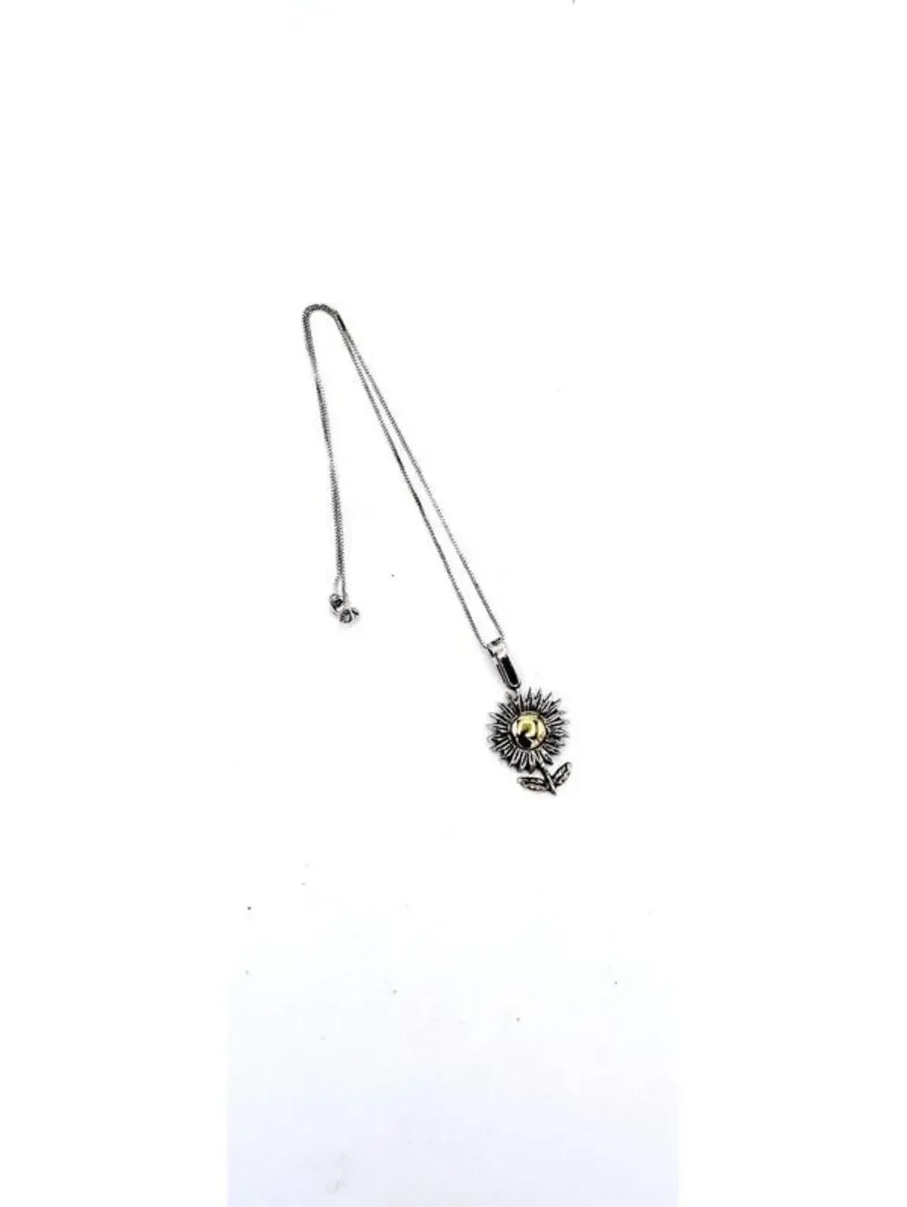 Sterling silver box chain with two tone Taztel sunflower plant pendant necklace - Picture 2 of 7